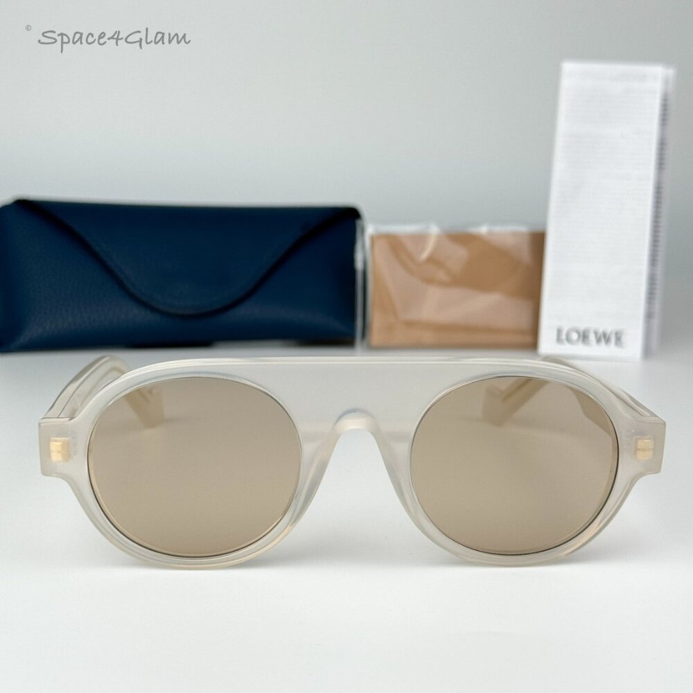Loewe Men Sunglasses Clear White Gold Brown Round LW40020I 21E BRAND NEW